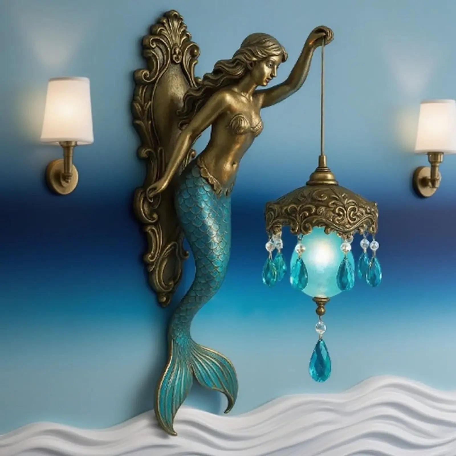 Elegante Barok Zeemeermin Wandlamp – Kunstzinnige Maritieme Wandlamp voor Sfeervolle Ruimtes