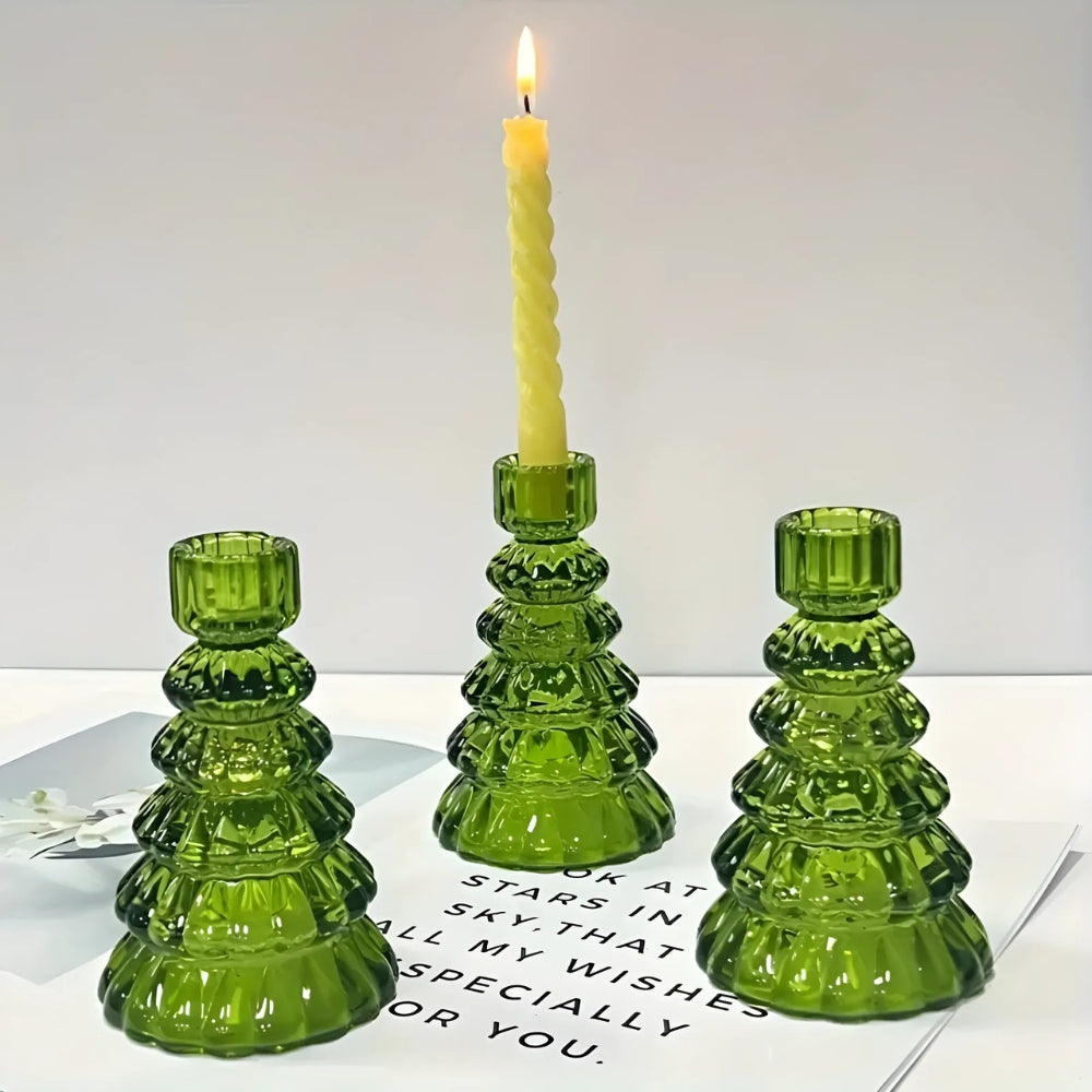LumiTree Glas-Kaarsenhouder Set – 3-delig Boomvormige Tafeldecoratie