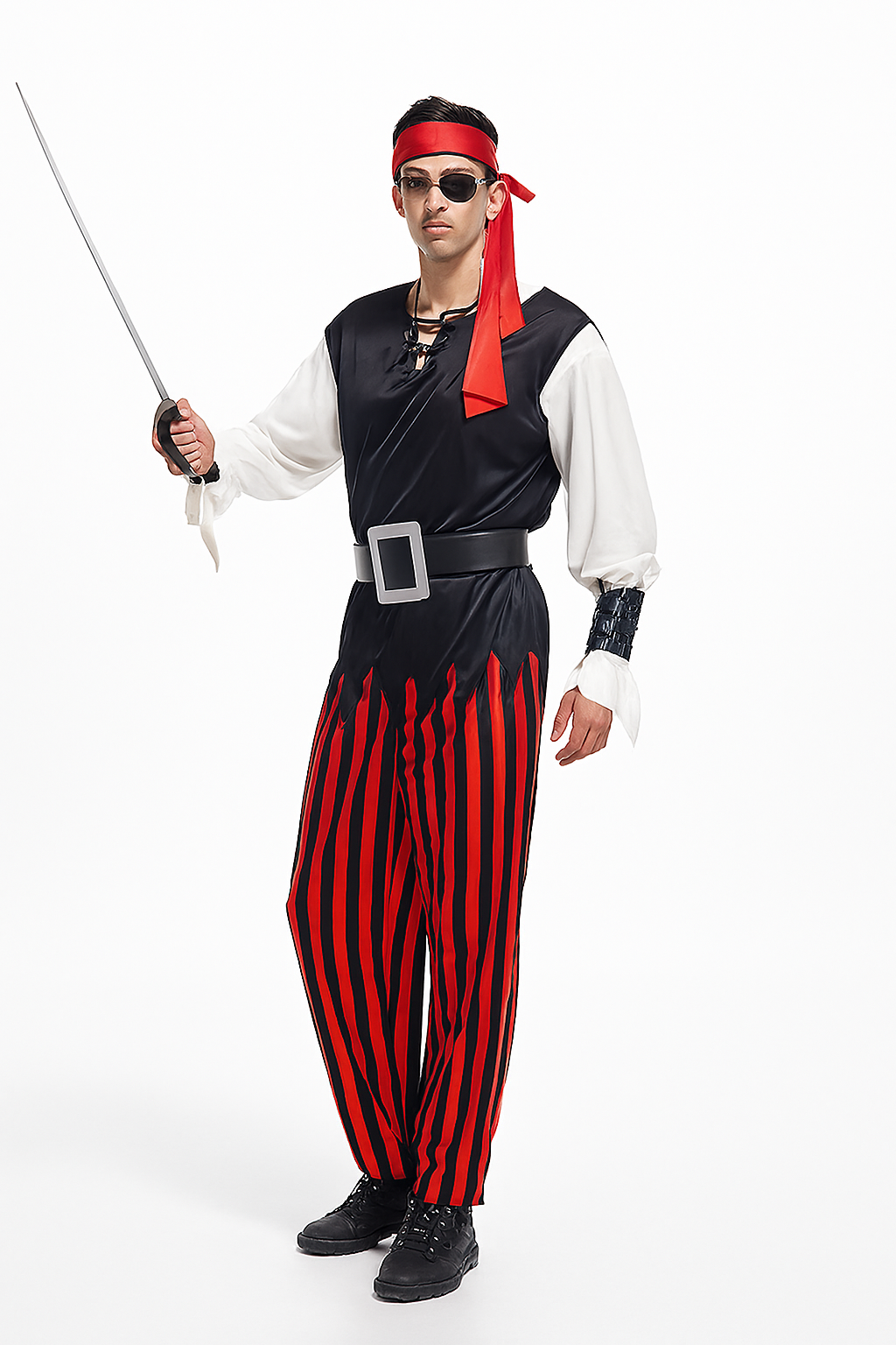 Heren Piraten Halloween Kostuum Set | Lange Mouwen Gestreepte Broek