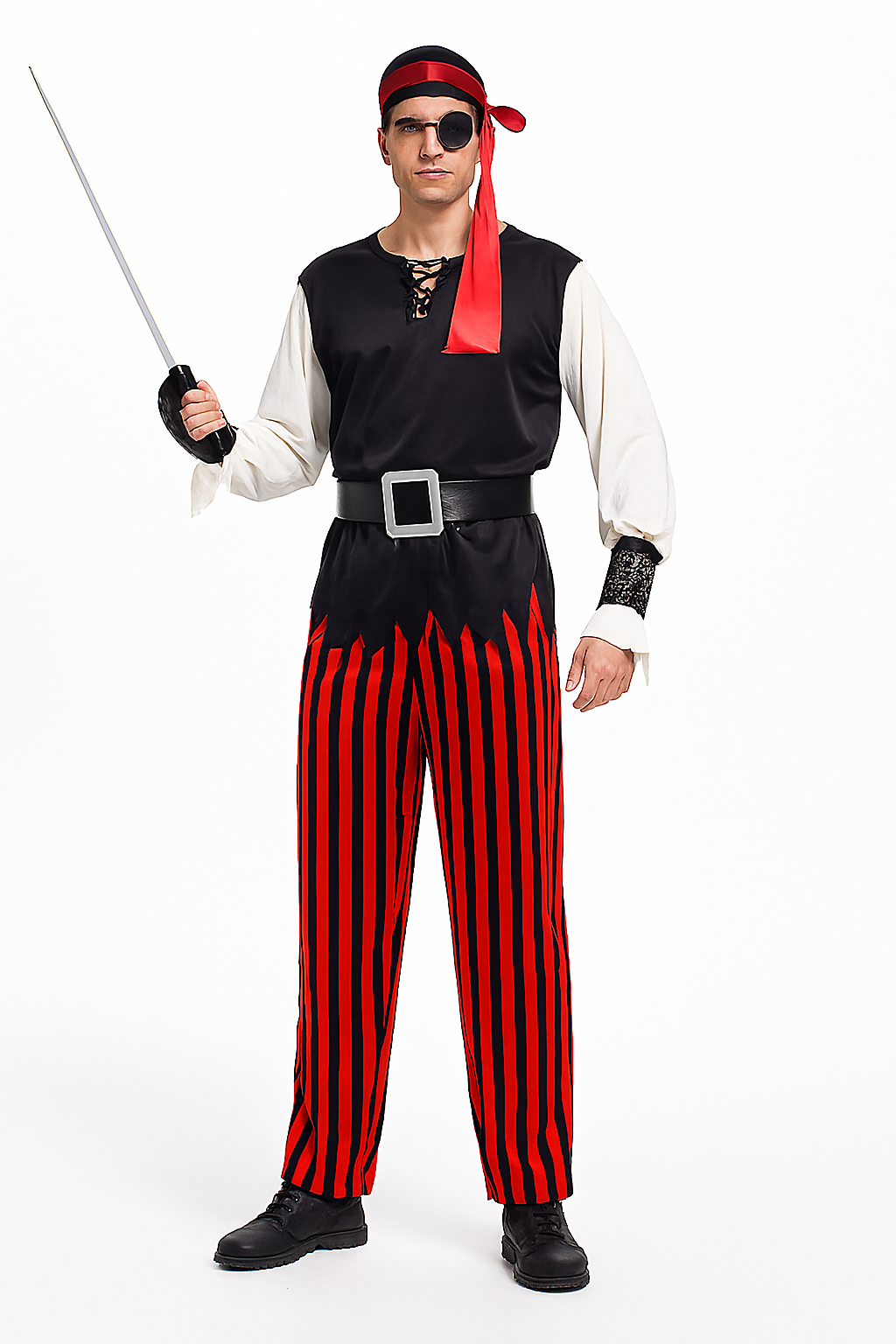 Heren Piraten Halloween Kostuum Set | Lange Mouwen Gestreepte Broek