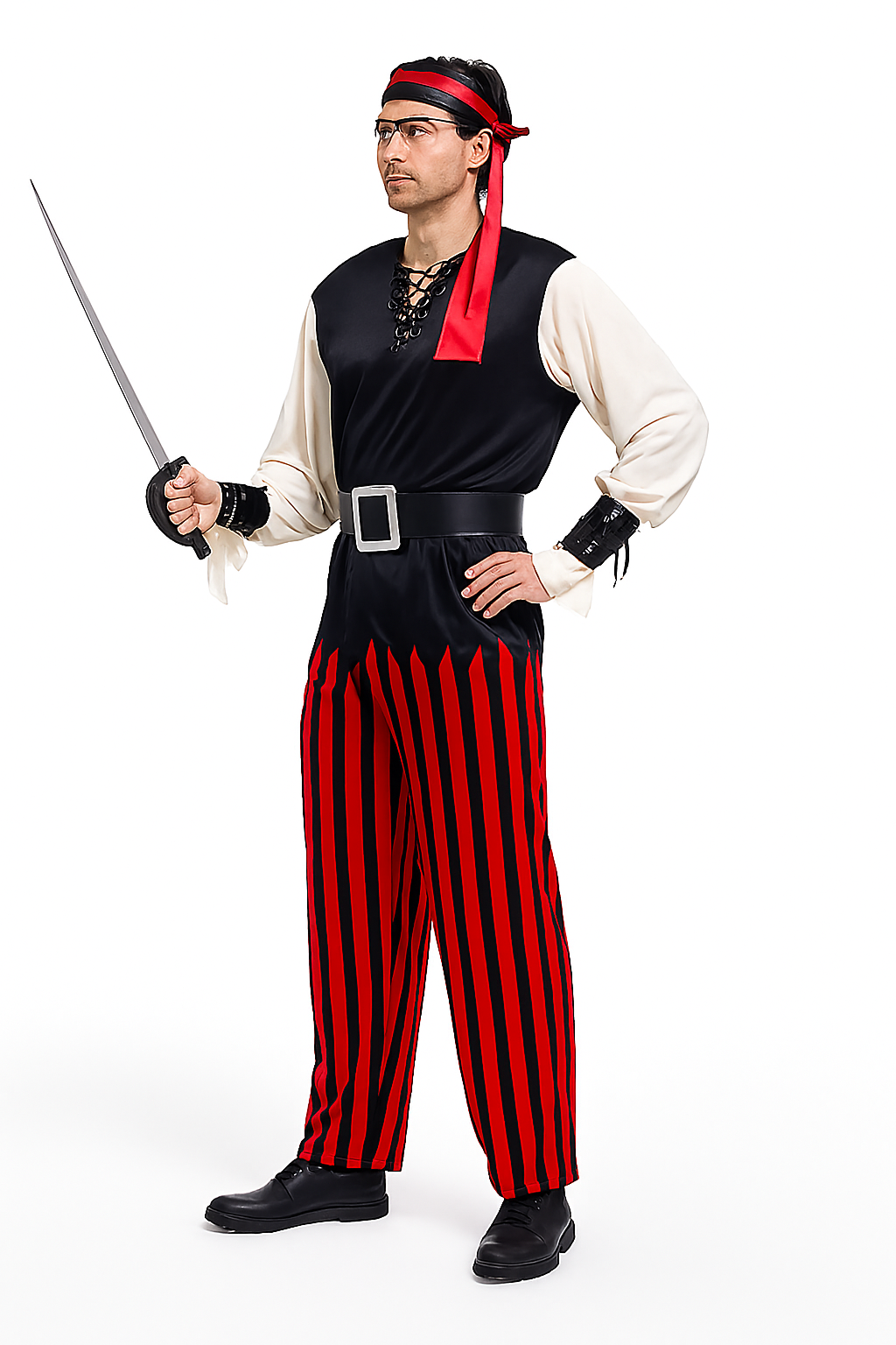 Heren Piraten Halloween Kostuum Set | Lange Mouwen Gestreepte Broek