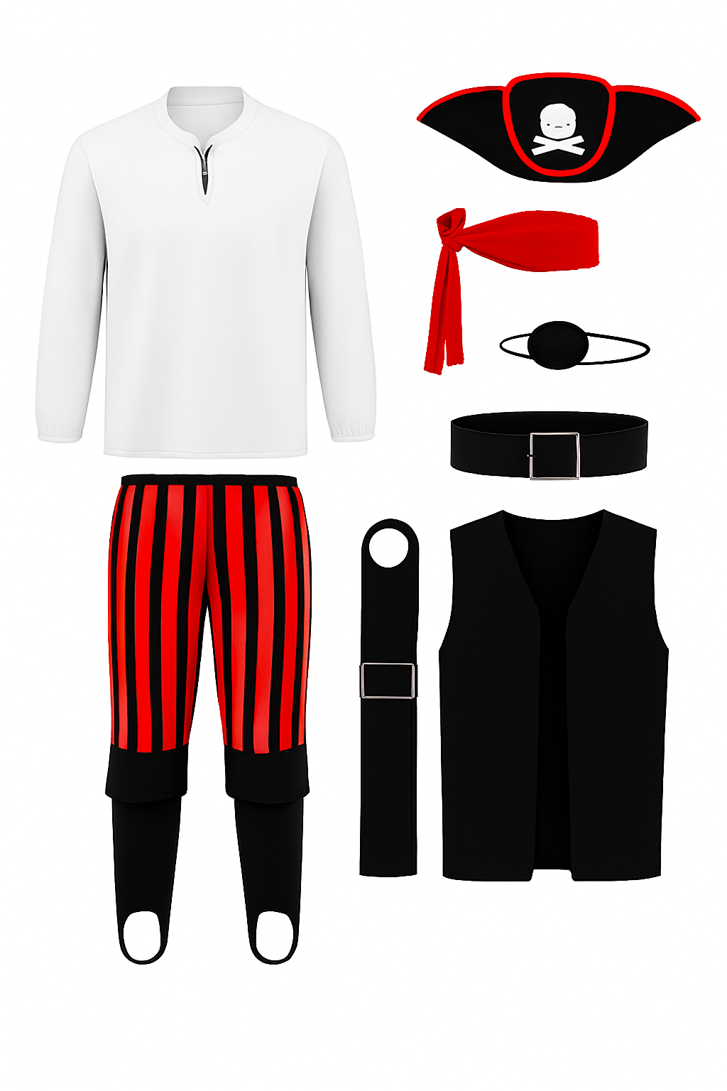 Heren Piraten Halloween Kostuum Set | Lange Mouwen Gestreepte Broek