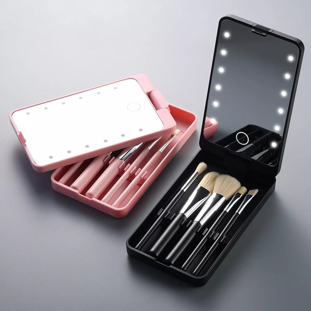 BloomBeauty Set | Gepersonaliseerde Geboortebloem Make-up Kwasten met LED Spiegel – Het Perfecte Cadeau voor Haar