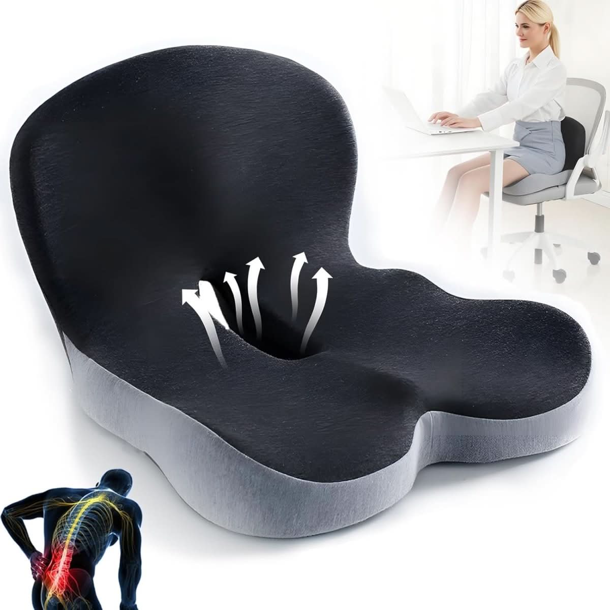 ErgoComfort Zitkussen – Ergonomisch Geheugenschuimkussen voor Rugsteun en Comfort