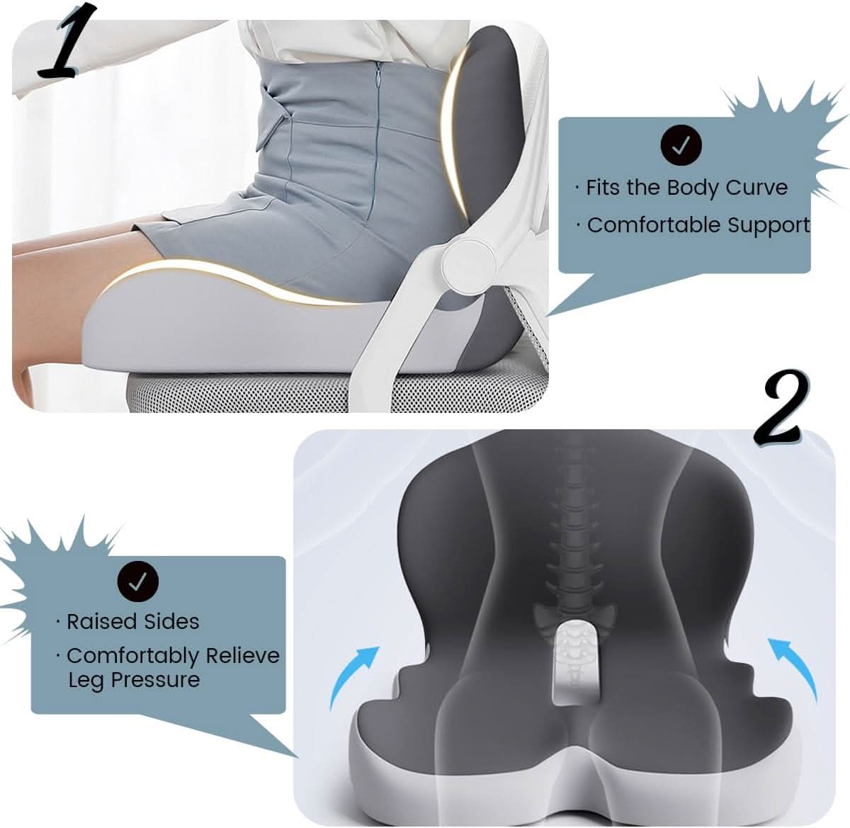 ErgoComfort Zitkussen – Ergonomisch Geheugenschuimkussen voor Rugsteun en Comfort