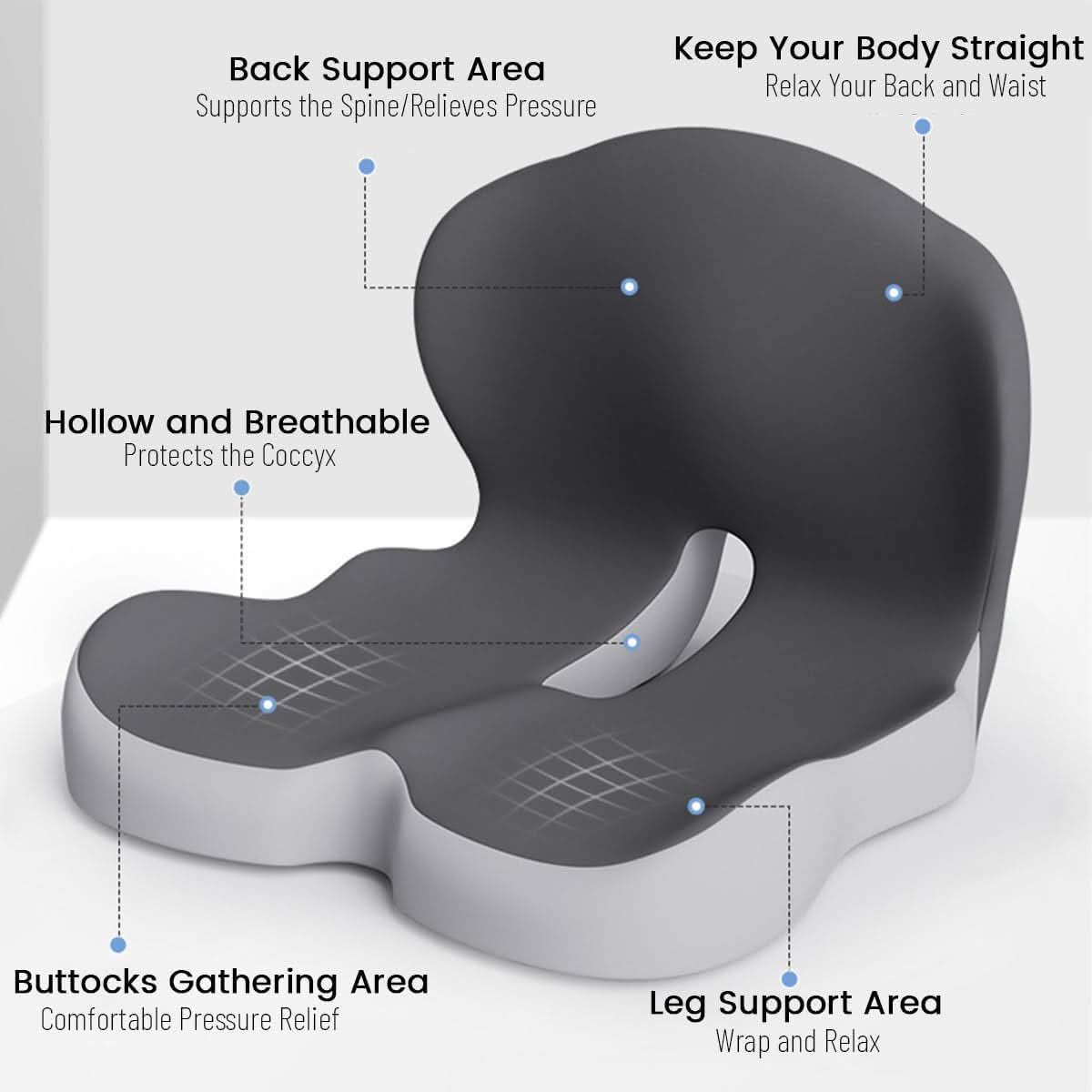 ErgoComfort Zitkussen – Ergonomisch Geheugenschuimkussen voor Rugsteun en Comfort
