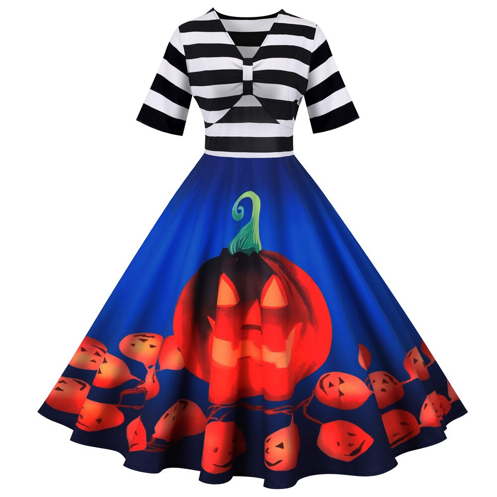 Halloween Kostuum Jurk | Gestreepte Midi Flare