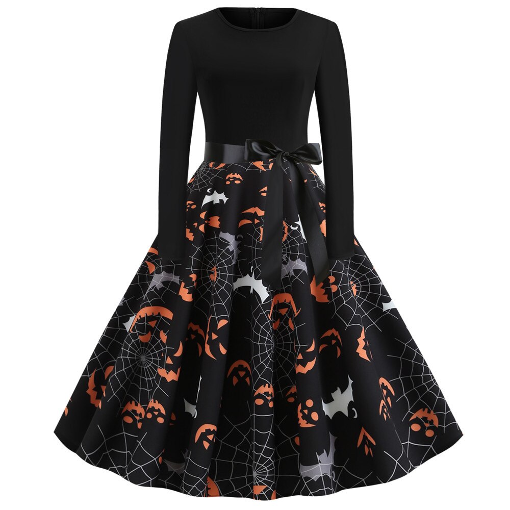 Gothic Cartoon Lange Mouwen Halloween Feestjurk | Midi