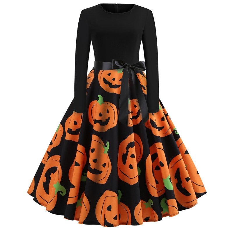 Gothic Cartoon Lange Mouwen Halloween Feestjurk | Midi