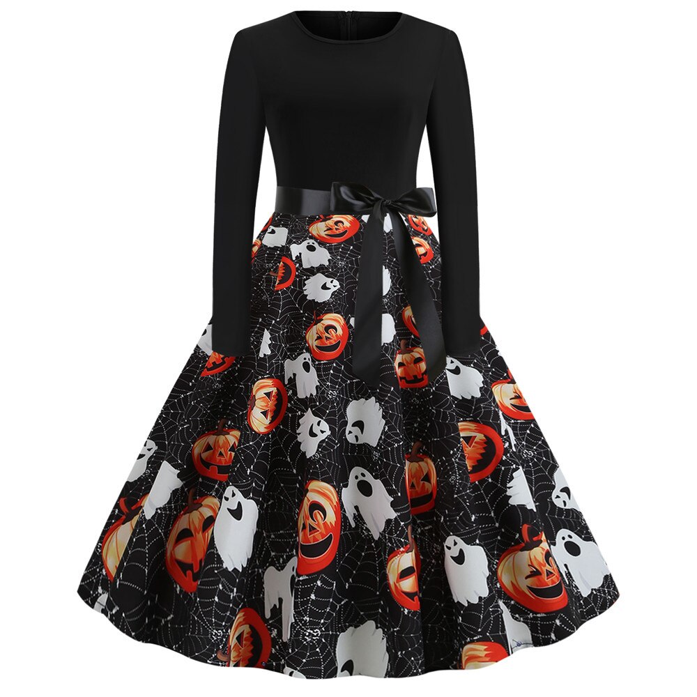 Gothic Cartoon Lange Mouwen Halloween Feestjurk | Midi