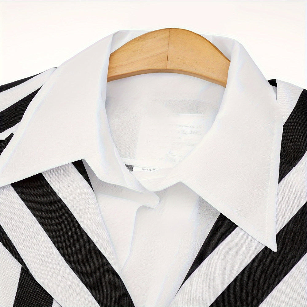 Halloween Kostuum Zwart Witte Gestreepte Polyester Pak Peruk Set