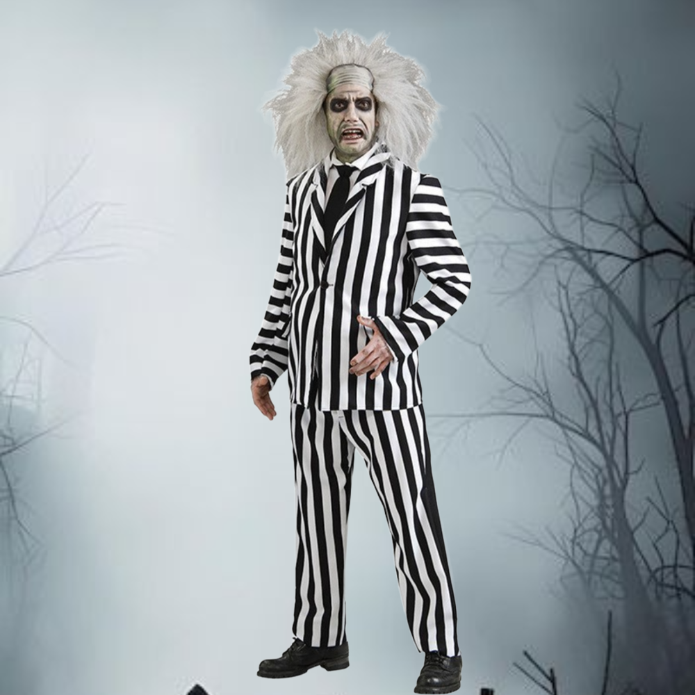 Halloween Kostuum Zwart Witte Gestreepte Pak