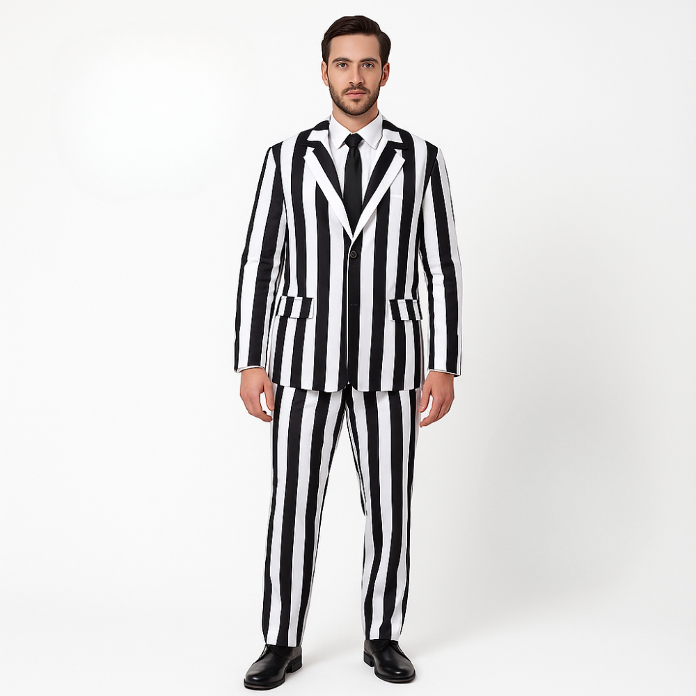 Halloween Kostuums Zwart Witte Gestreepte Polyester Pak