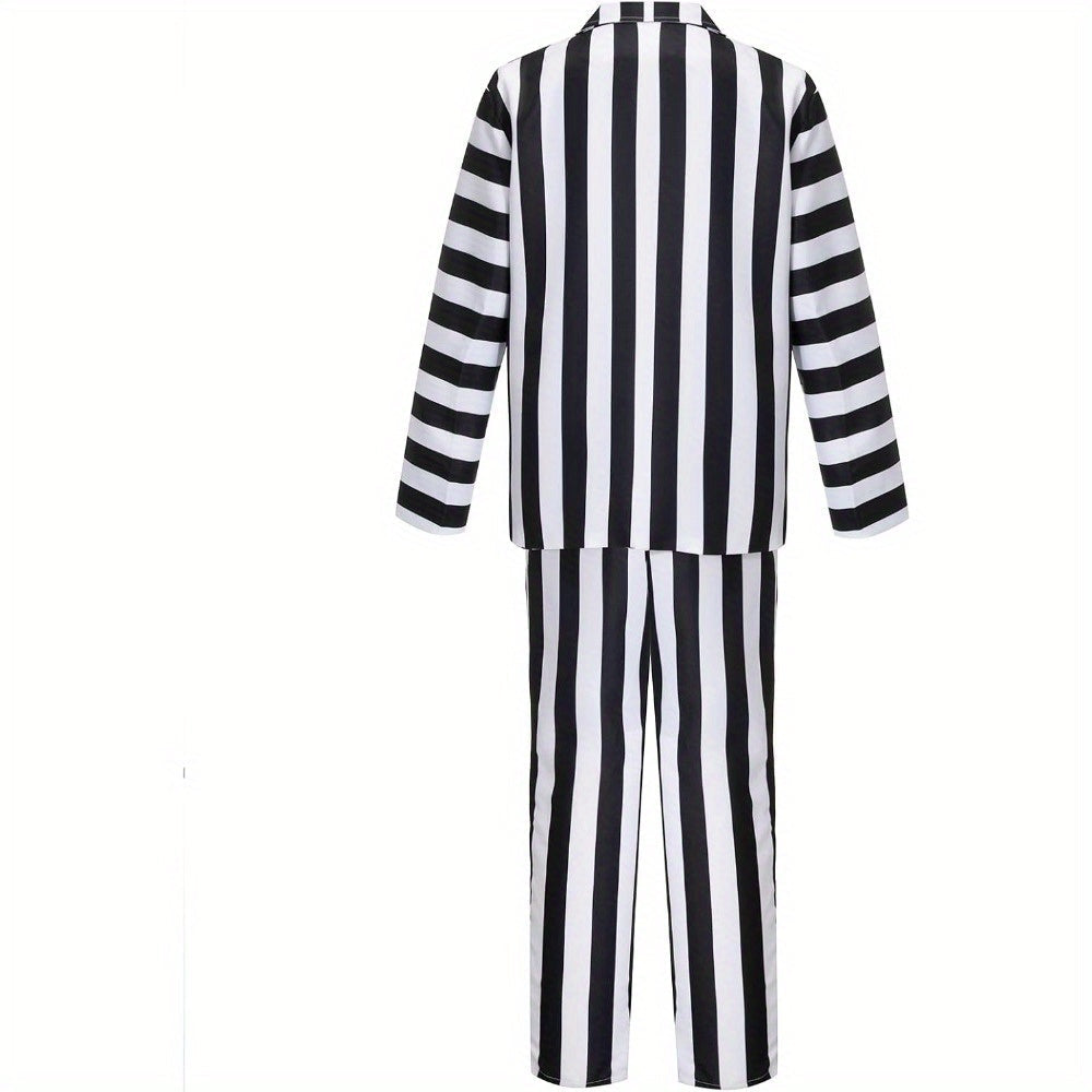 Halloween Kostuums Zwart Witte Gestreepte Polyester Pak