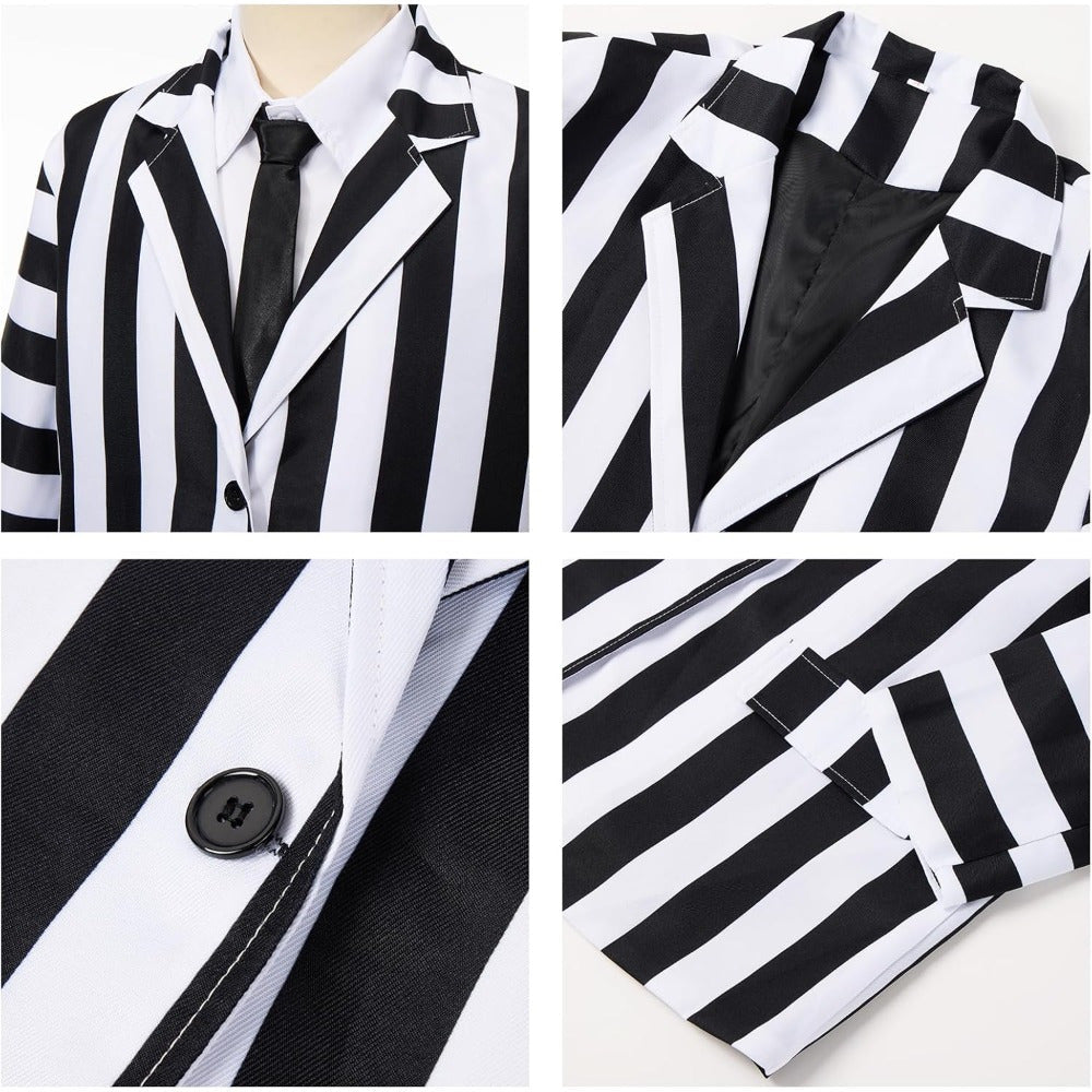 Halloween Kostuums Zwart Witte Gestreepte Polyester Pak