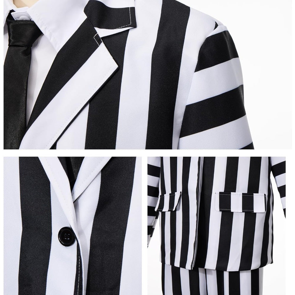 Halloween Kostuums Zwart Witte Gestreepte Polyester Pak