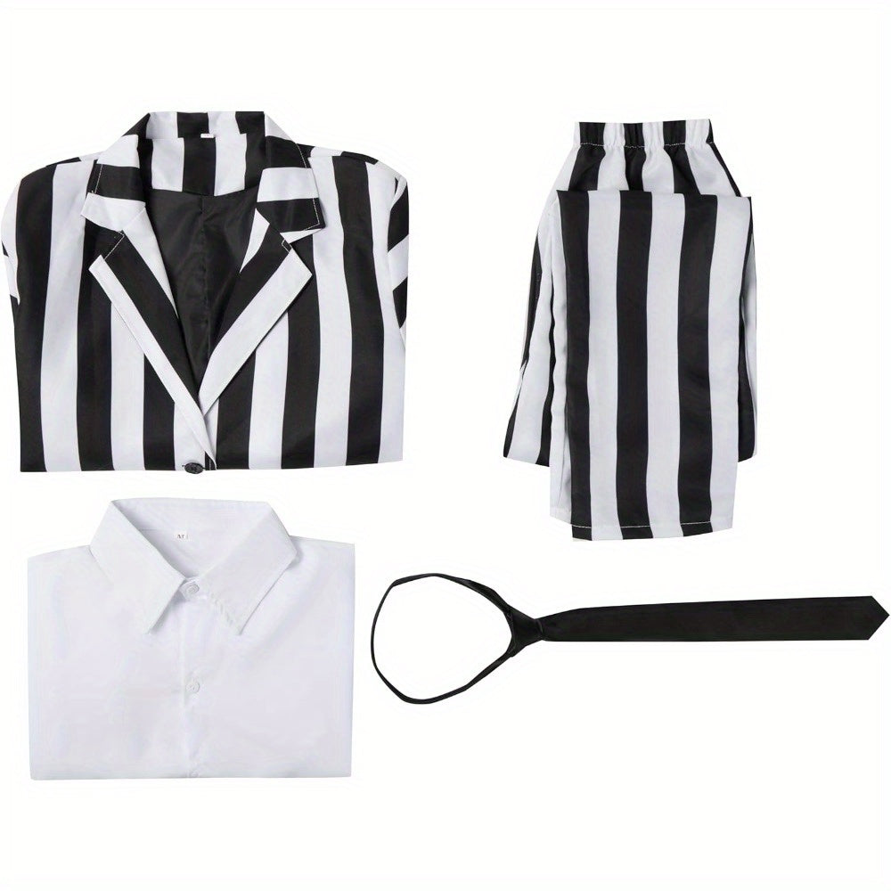 Halloween Kostuums Zwart Witte Gestreepte Polyester Pak