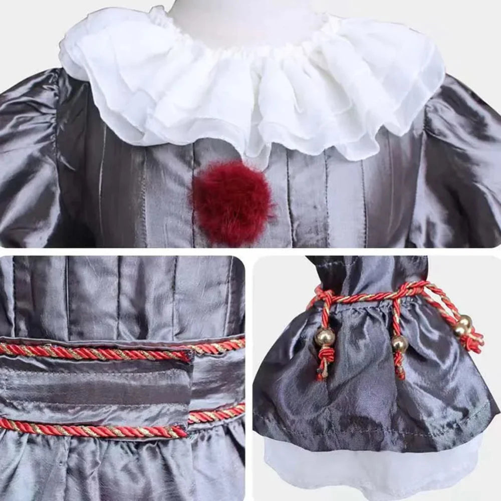 Halloween Kinderen Clown Kostuum Satijn Chiffon Set