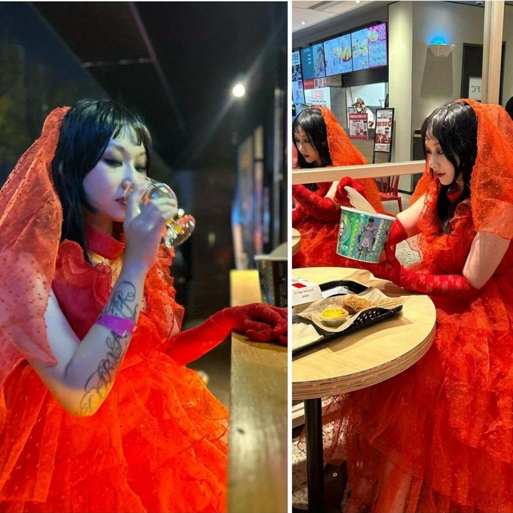 Halloween Rode Kant Gothische Kostuum Jurk