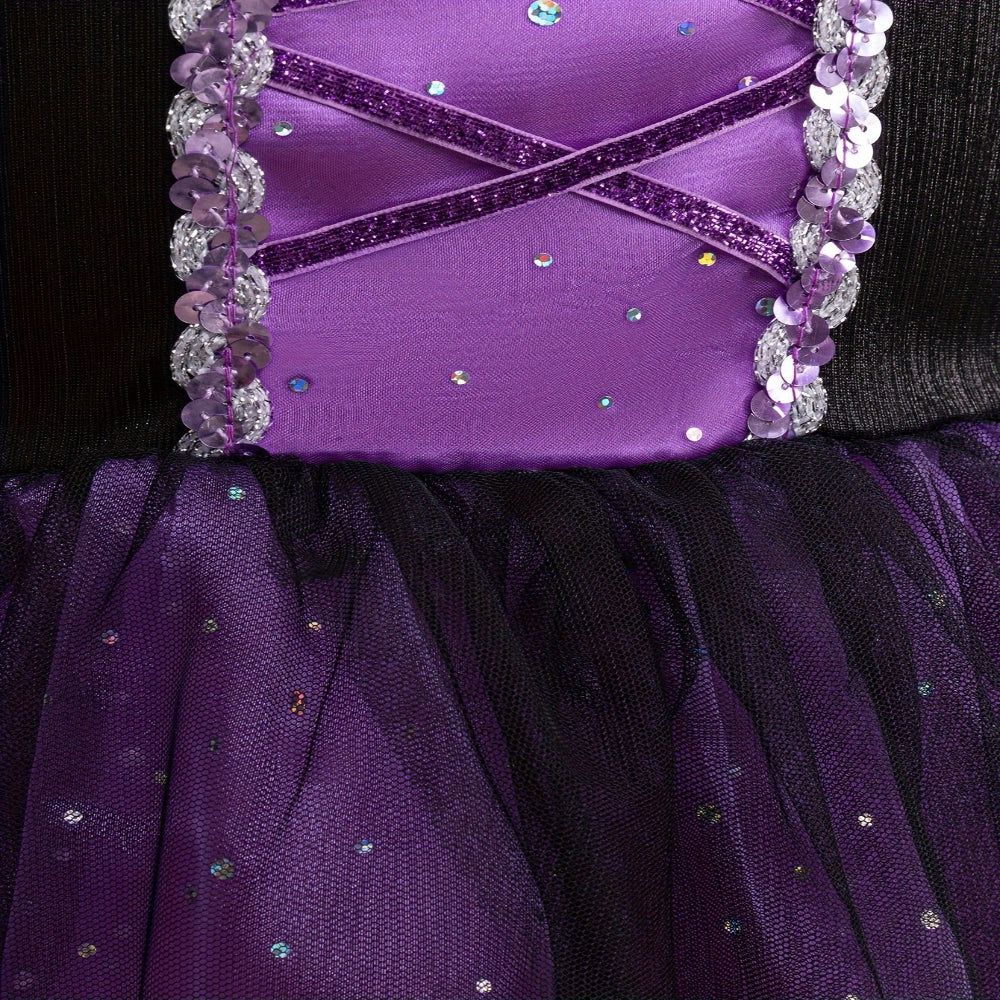 Halloween Heks Kostuum Kinderen Kanten Polyester Feestjurk Hoed Set