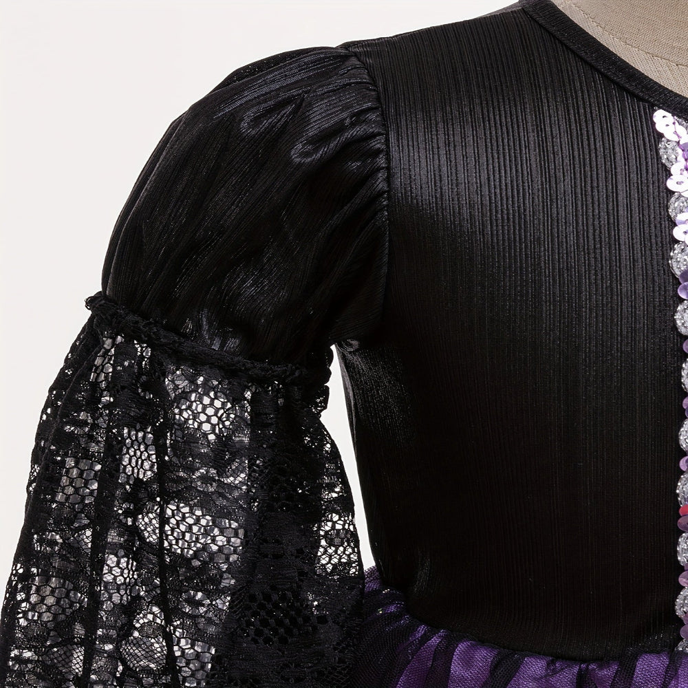 Halloween Heks Kostuum Kinderen Kanten Polyester Feestjurk Hoed Set