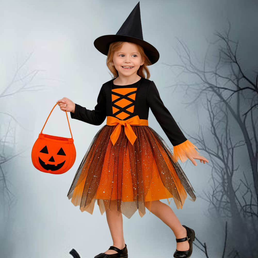 Halloween Heks Kostuum Kinderen Mesh Feestjurk