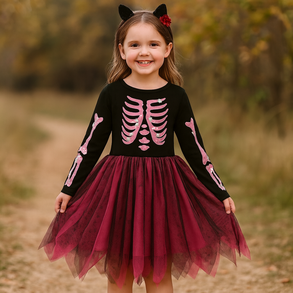 Halloween Heks Kostuum Kinderen Skelet Tulle Jurk