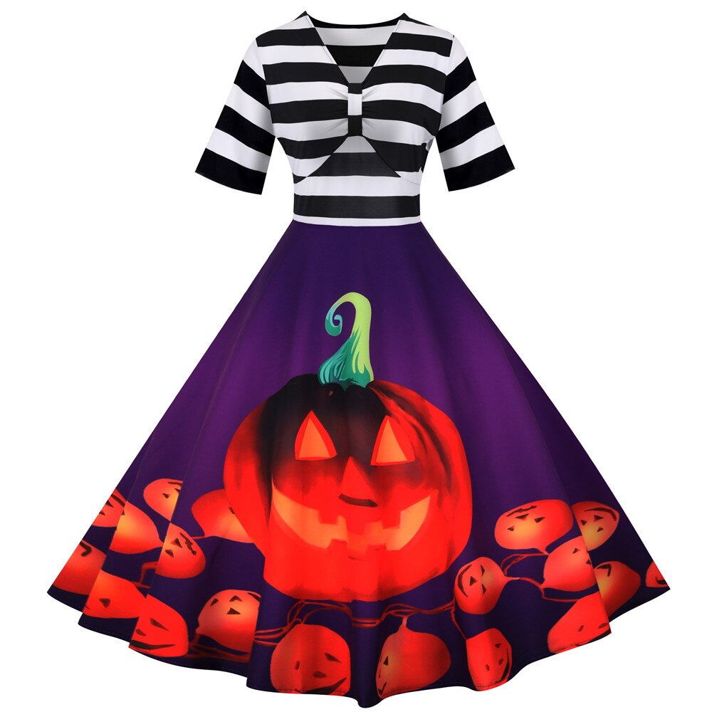 Halloween Kostuum Jurk | Gestreepte Midi Flare