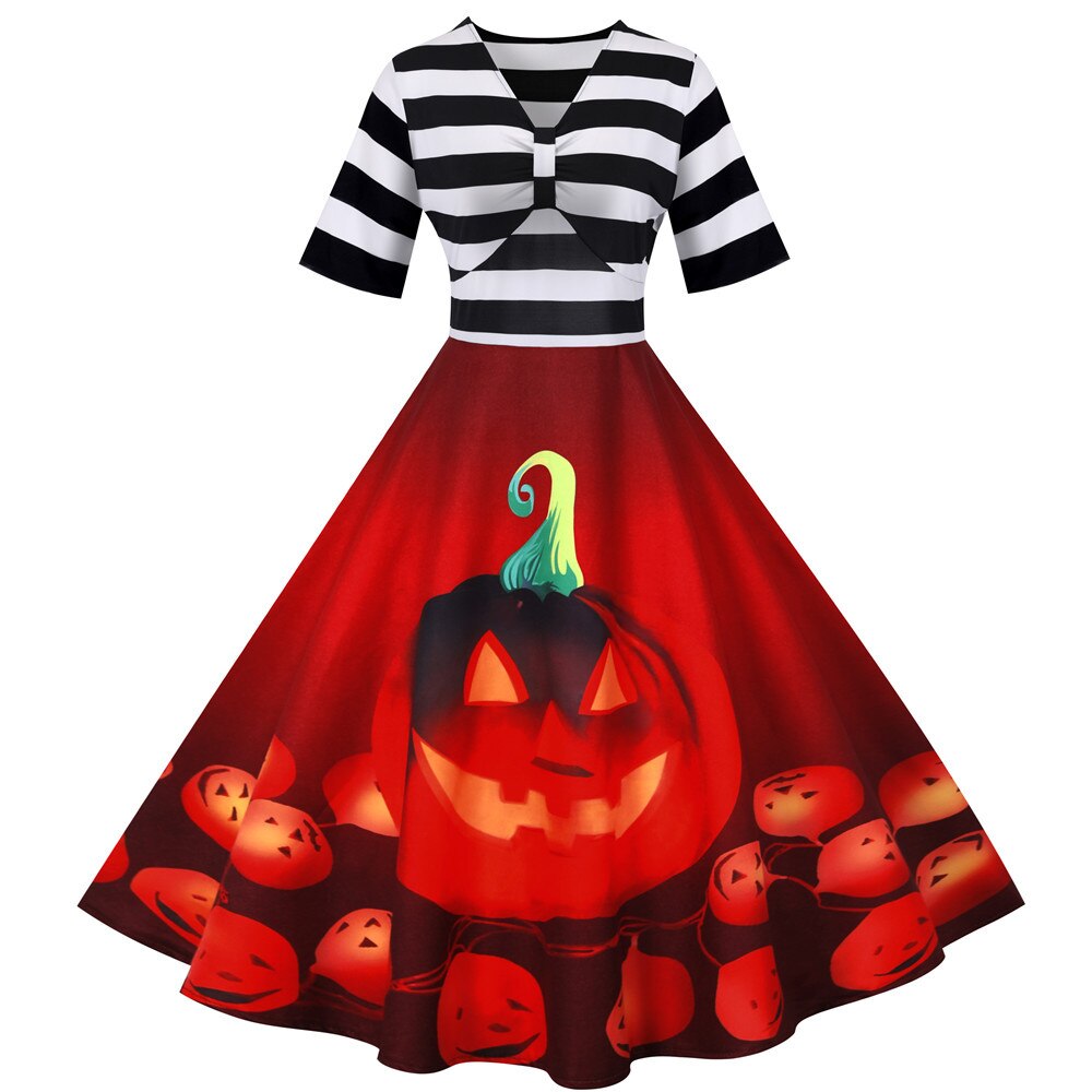 Halloween Kostuum Jurk | Gestreepte Midi Flare