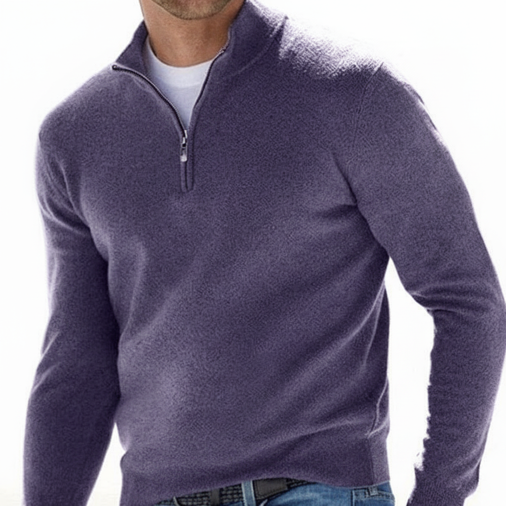 UrbanVorm Merinowol Pullover – V-hals herenpullover met subtiele rits en comfortabele pasvorm