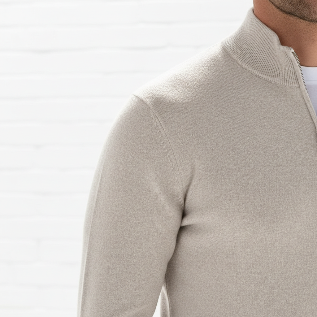 UrbanVorm Merinowol Pullover – V-hals herenpullover met subtiele rits en comfortabele pasvorm