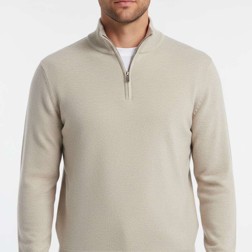 UrbanVorm Merinowol Pullover – V-hals herenpullover met subtiele rits en comfortabele pasvorm