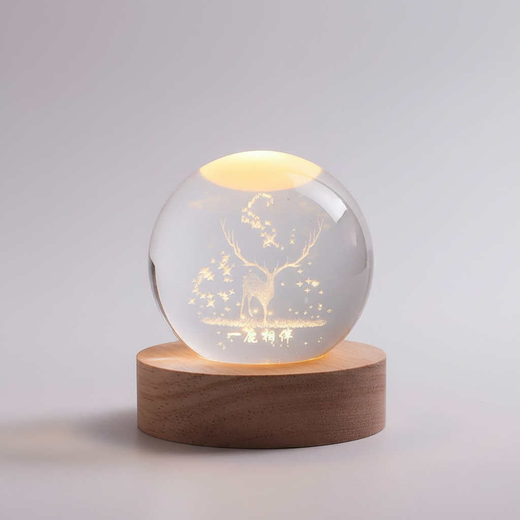 AstroGlobe 3D Lamp – Bolvormige Houten Tafel lamp met Warm-LED Licht en Planetenontwerp