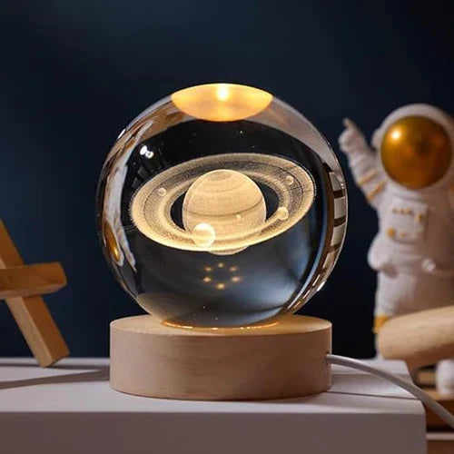 AstroGlobe 3D Lamp – Bolvormige Houten Tafel lamp met Warm-LED Licht en Planetenontwerp