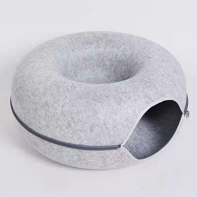 Gezellige Donut Kattenbed – Pluche Materiaal, Antislip Onderkant, 20-Inch Diameter, Ideaal voor Ontspanning en Spel