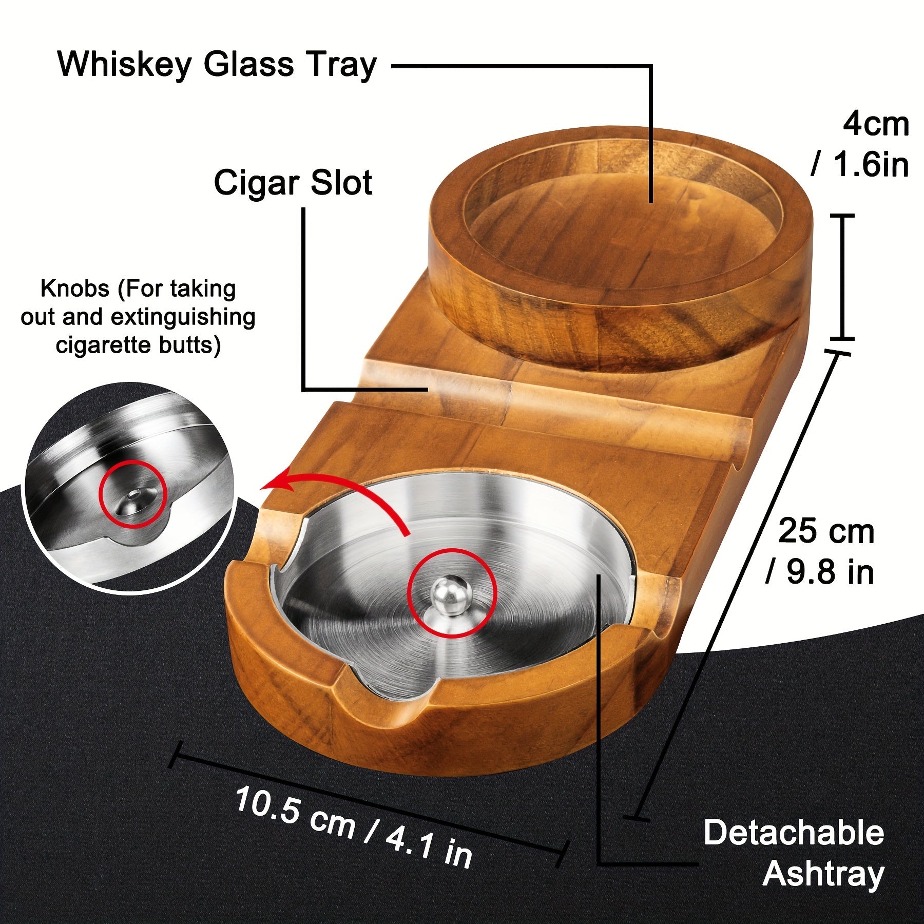 CigarOak Aschenbecher met Whiskeyhouder – Luxe Houten Schaal voor Sigarenliefhebbers