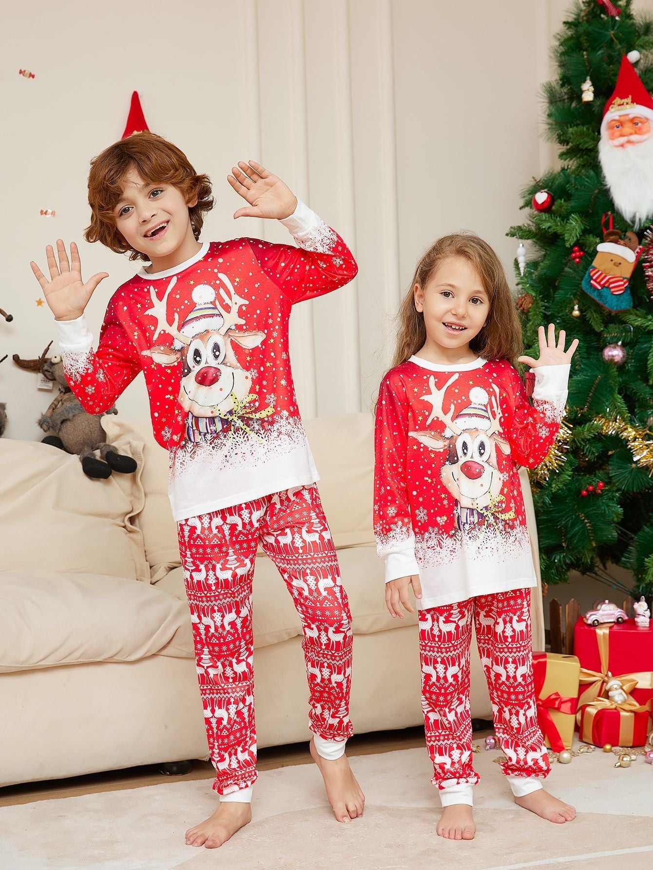 Sneeuw Elch Matching Familie Kerst Pyjama's (Hond Pyjama's Inclusief)
