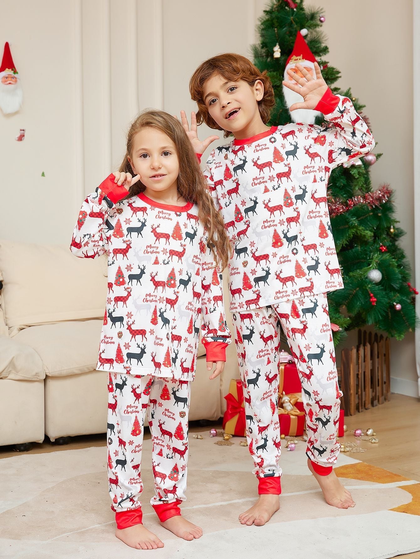 Kerst Rendier Print Bijpassende Familie Kerst Pyjama's | Volwassenen, Kinderen & Hond Pyjama's