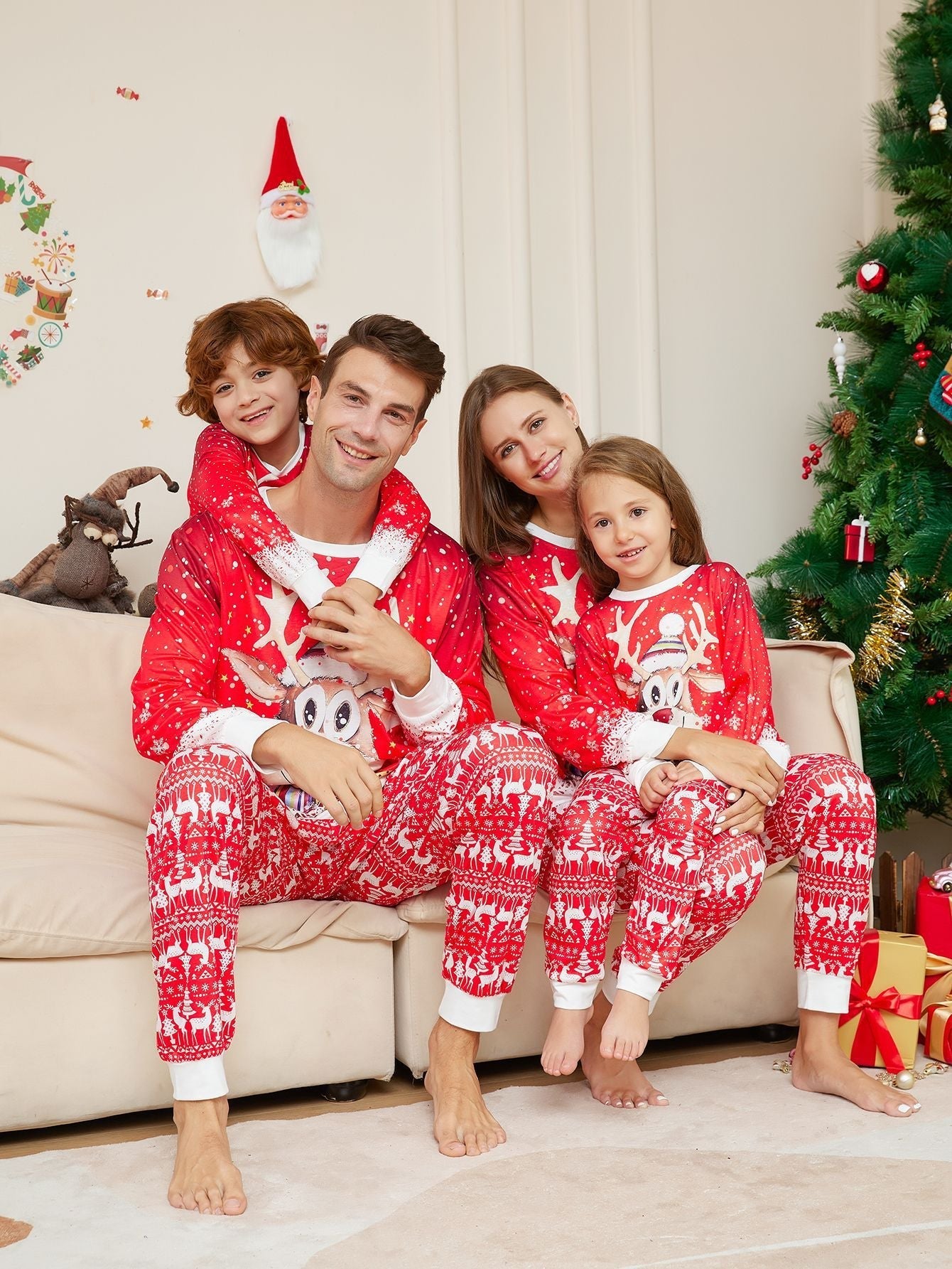 Sneeuw Elch Matching Familie Kerst Pyjama's (Hond Pyjama's Inclusief)