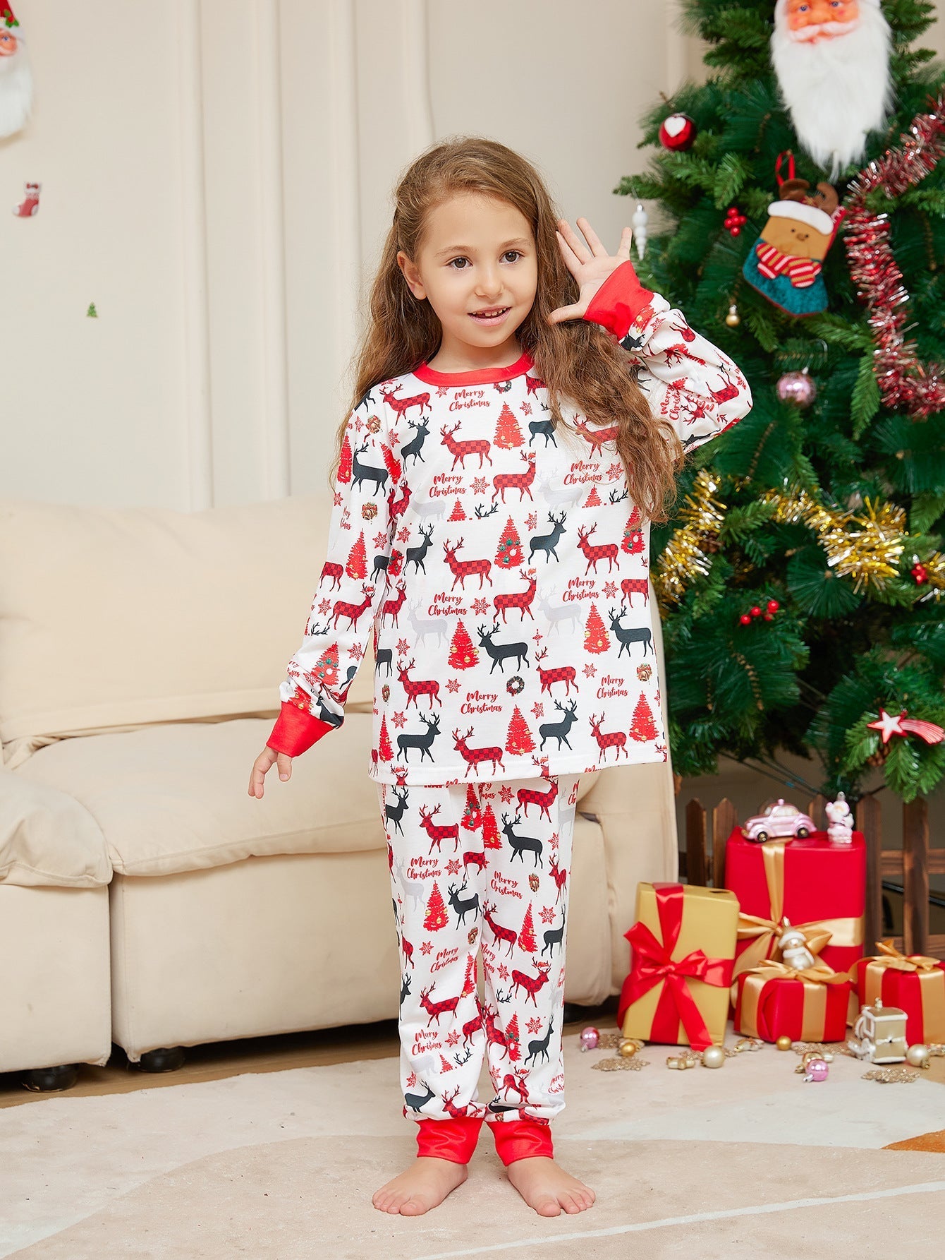 Kerst Rendier Print Bijpassende Familie Kerst Pyjama's | Volwassenen, Kinderen & Hond Pyjama's