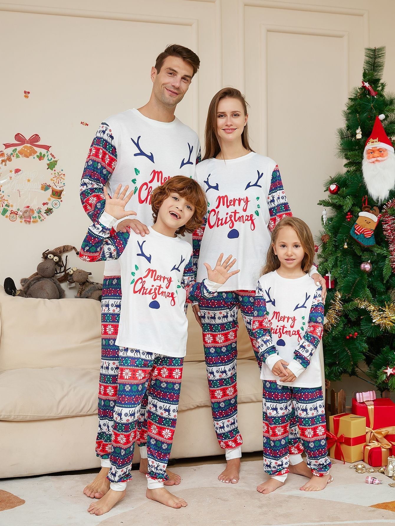 Kerst Geruite Herten Bijpassende Familie Kerst Pyjama's | Volwassenen, Kinderen & Hond Pyjama's