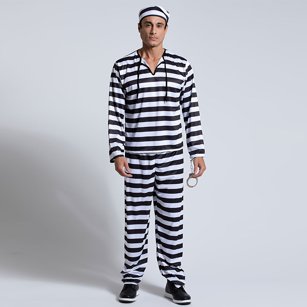 Grappige Koppels Halloween Kostuums Gevangene Zwart Witte Strepen