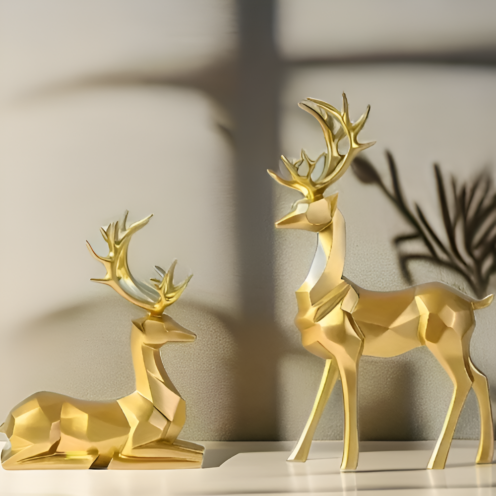 Geometrische Rendier Figuren Set – Moderne 2-delige Resin Decoratie