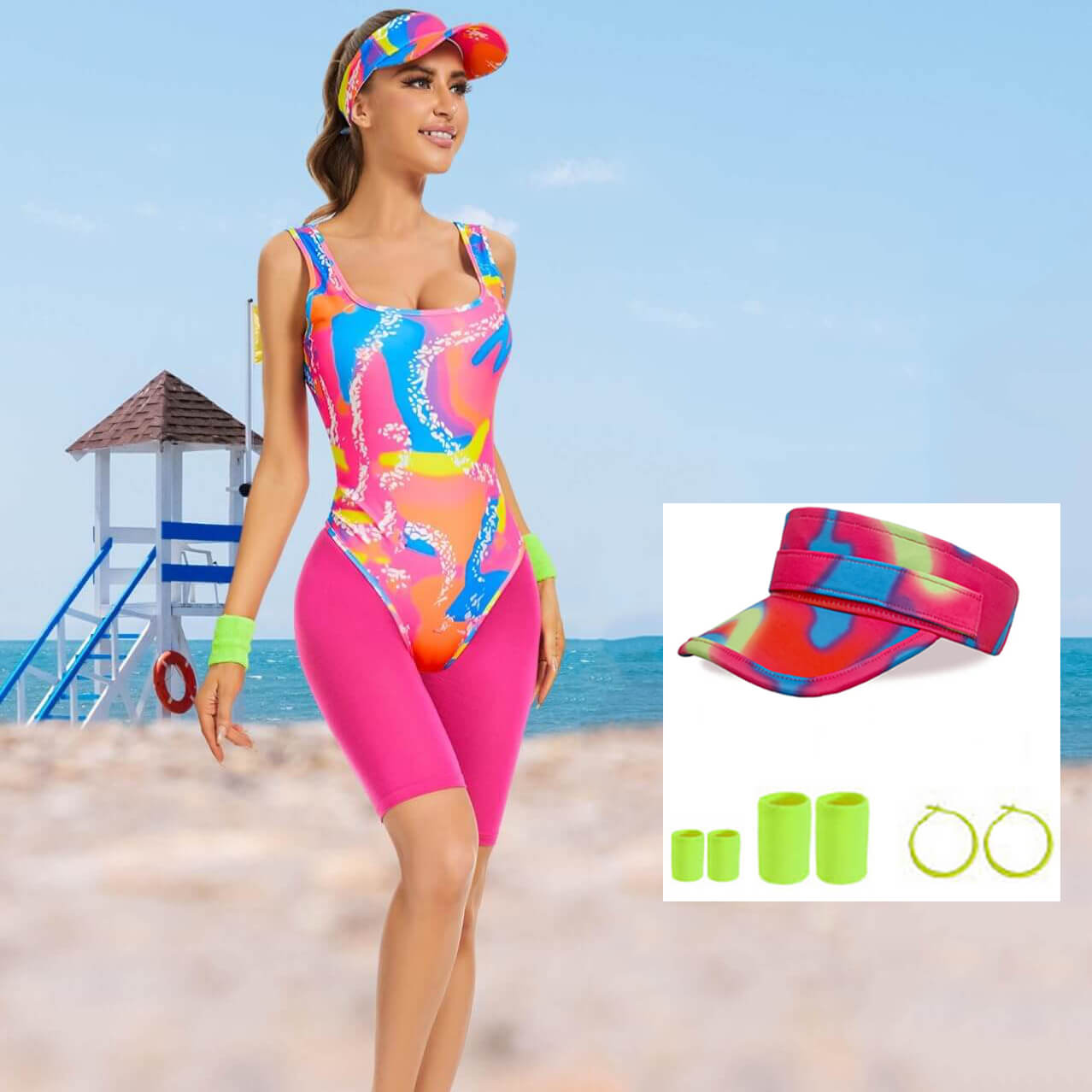 Retro 80s 90s Stellen Halloween Kostuum | Bodysuit Shorts Set