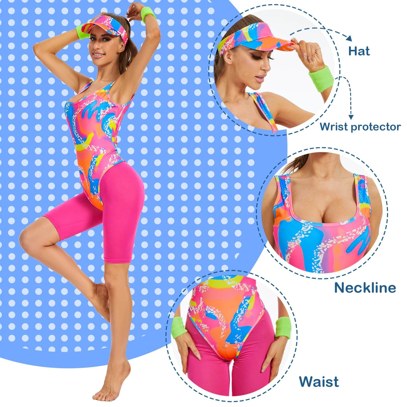 Retro 80s 90s Stellen Halloween Kostuum | Bodysuit Shorts Set