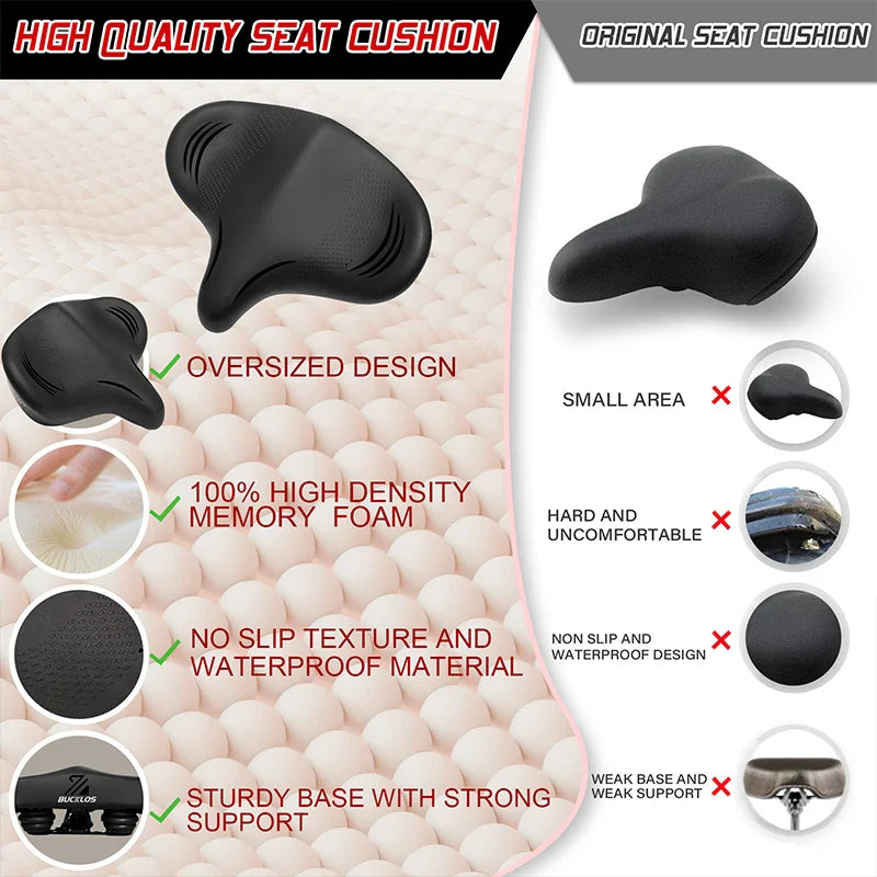 Oversized Fietszadel met Schokabsorptie en Waterdicht Ontwerp – Comfortabele Fietsstoel voor Lange Afstanden