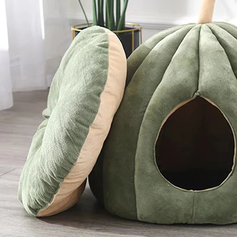 Pumpkinpaws Cozy Pompoenvormige Kattenbed voor wintercomfort & halloween sfeer