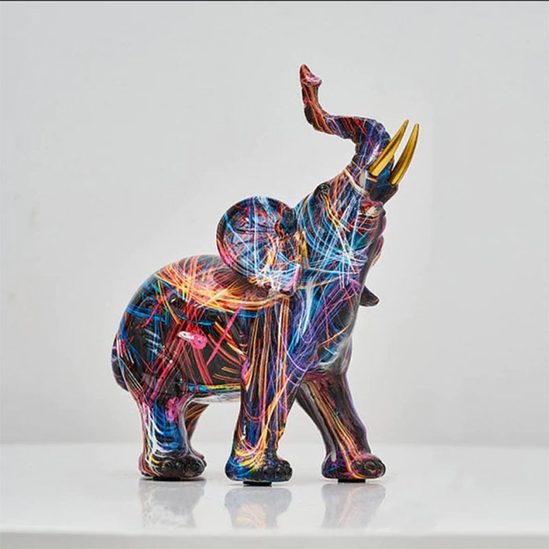 Handgemaakte Abstracte Olifant Standbeeld – Kleurrijke Decoratieve Kunst Sculptuur voor Levendige Woondecoratie