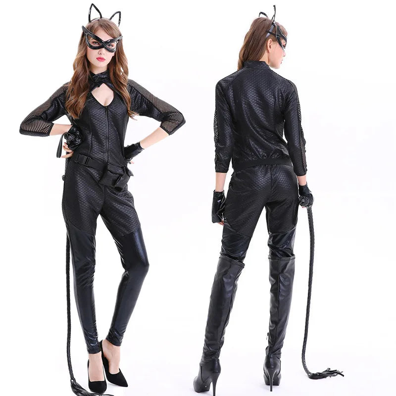 Vrouwelijk Glanzend Halloween Kostuum Catsuit | Lange Mouwen