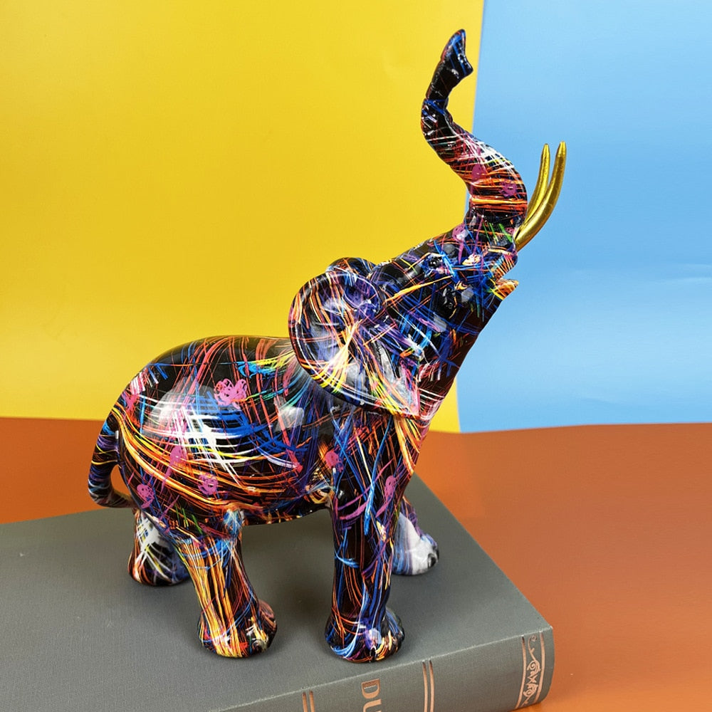 Handgemaakte Abstracte Olifant Standbeeld – Kleurrijke Decoratieve Kunst Sculptuur voor Levendige Woondecoratie